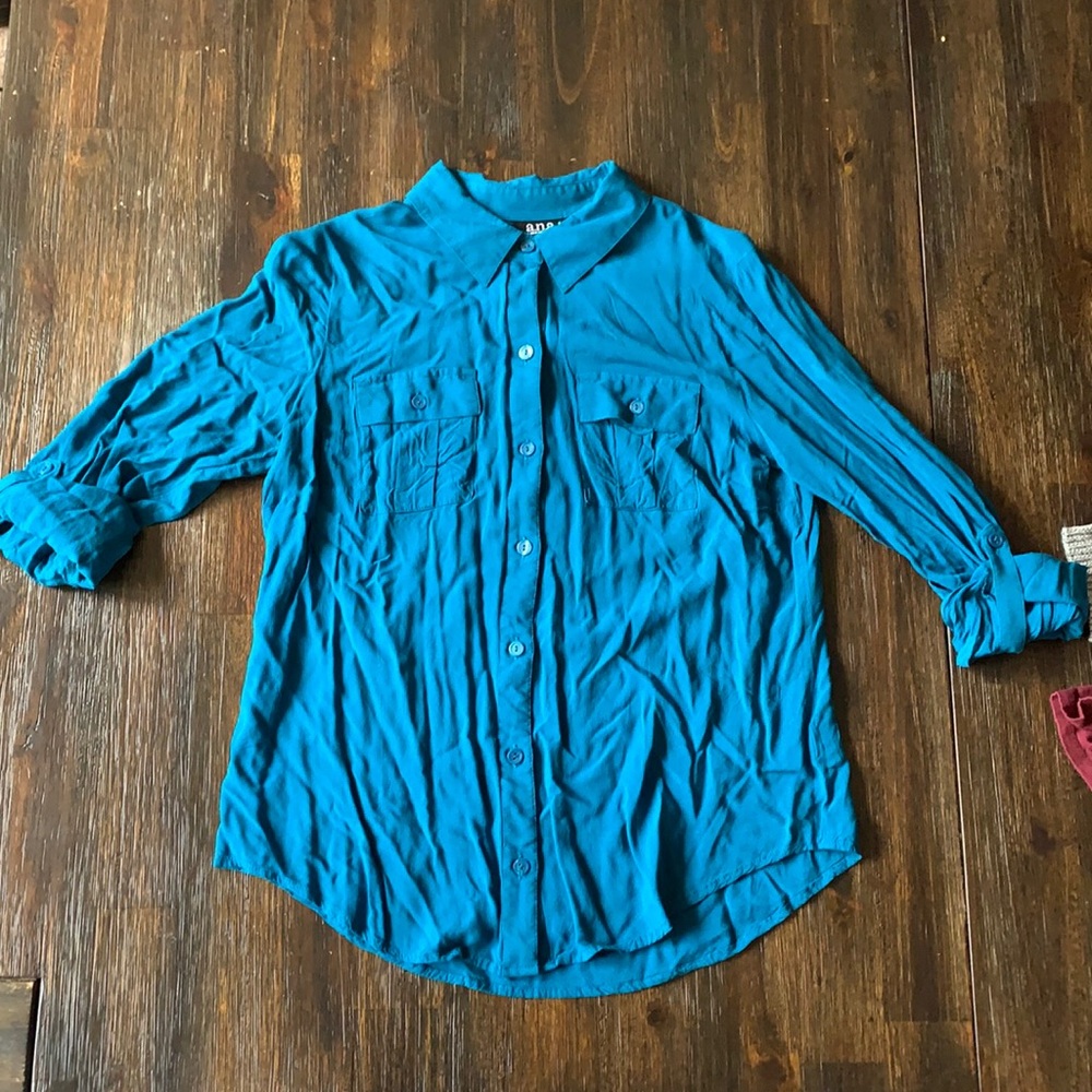 women’s button up shirt. Blue